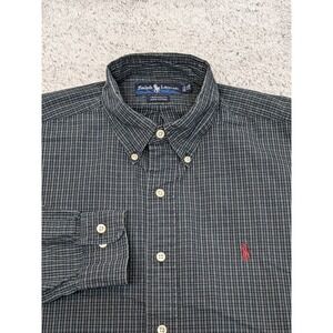 Vtg Ralph Lauren Button Yarmouth Shirt Long Sleeve Gray Green Plaid 15.5-34/35